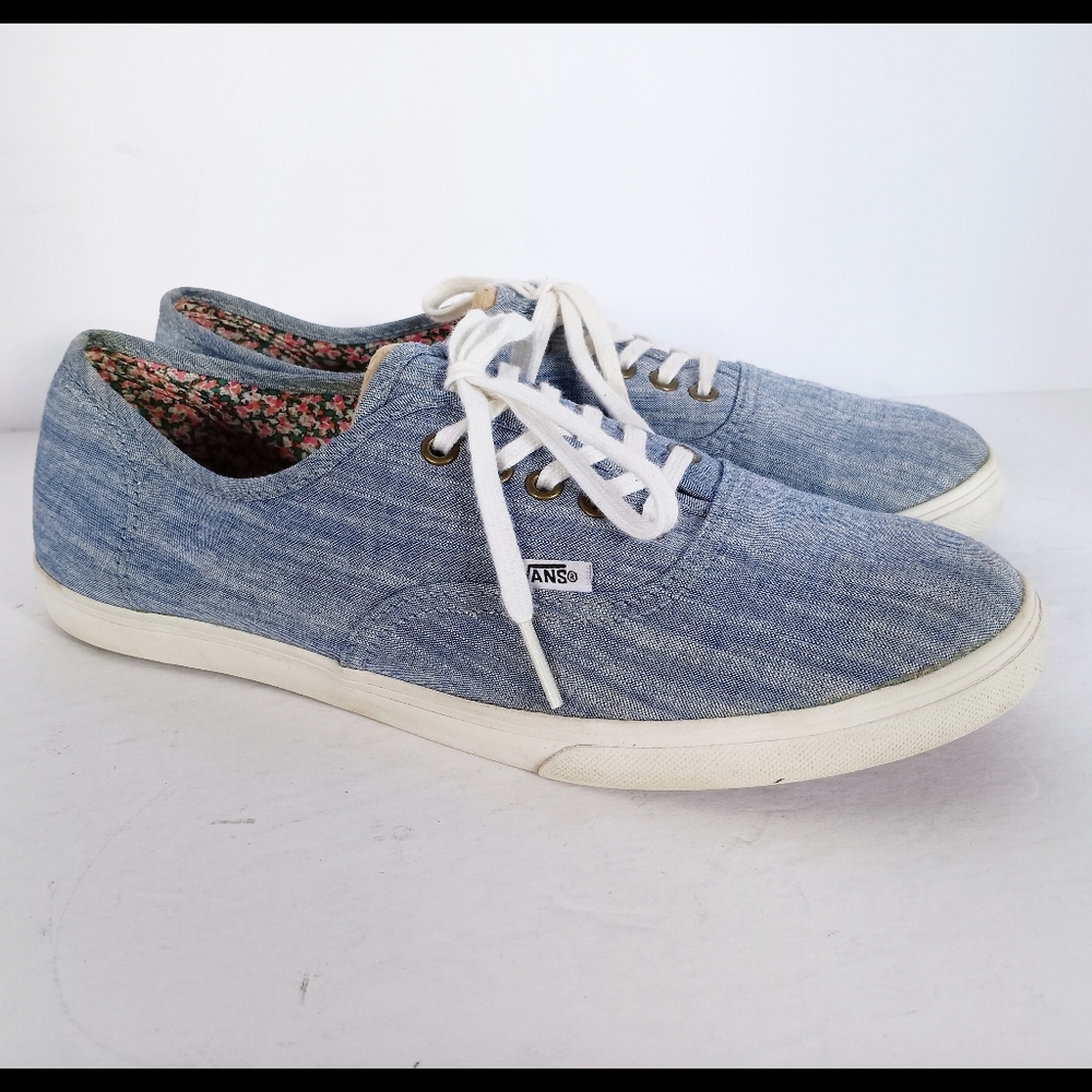 🖤 Vans Authentic Lo Pro Light Blue Denim Chambray Floral Sneakers 8 9.5 Canvas